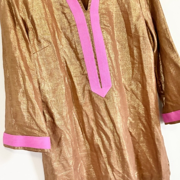 BOO GEMES Women’s Brown Gold Pink Linen Blend Lagenlook Tunic Dress Size Large - Picture 4 of 7
